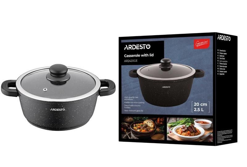 Каструля зі скляною кришкою Ardesto Gemini Anzio, 2.5л, алюміній, чорний