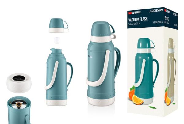 Термос Ardesto Gemini Gourmet, 2000мл, пластик, боросилікатне скло, синій