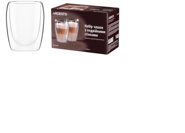 Набір чашок з подвійними стінками Ardesto, 300мл, 2шт, боросилікатне скло, прозорий
