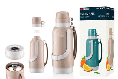 Термос Ardesto Gemini Gourmet, 3200мл, пластик, боросилікатне скло, коричневий