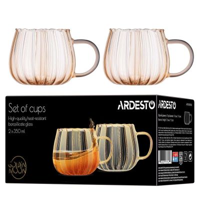 Набір чашок з ручками Ardesto Golden Moon 350мл, 2шт, боросилікатне скло, прозорий