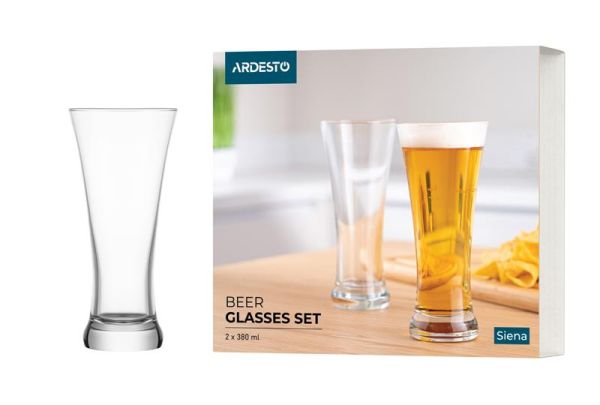 Набір келихів для пива Ardesto Siena, 380мл, 2шт, скло, прозорий
