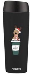 Термокухоль Ardesto Coffee Time Christmas Reindeer 450мл, нержавіюча сталь, чорний
