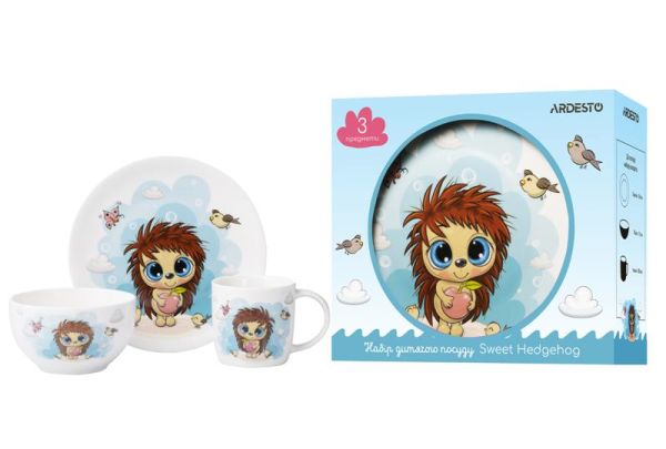 Набір дитячого посуду Ardesto Sweet hedgehog, 3 предмети, порцеляна