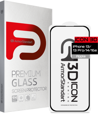  Защитное стекло ArmorStandart Icon 3D для Apple iPhone 13/13 Pro/14/16e (Black)