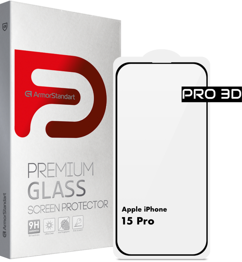 Защитное стекло ArmorStandart Pro 3D для Apple iPhone 15 Pro (Black)