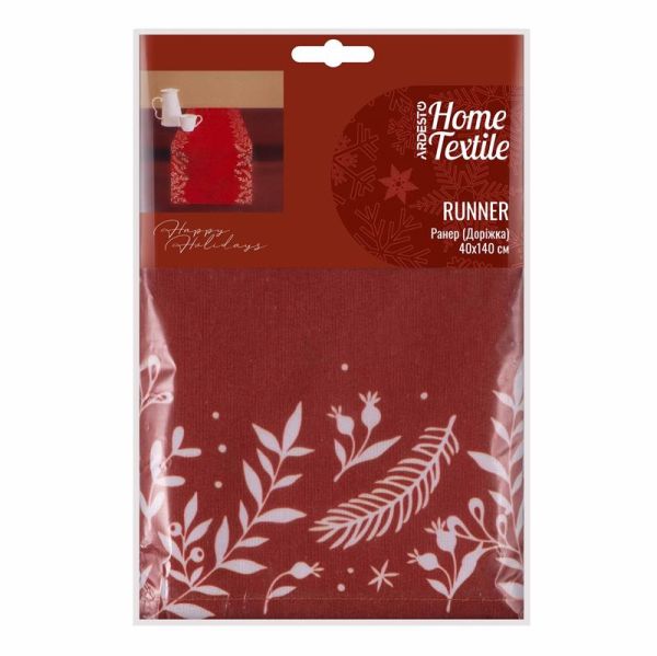 Ранер Ardesto Christmas Happy Holidays, 40х140см, 90% поліестер, 10% бавовна, червоний