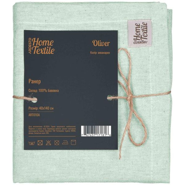 Ранер Ardesto Oliver, 40х140см, 100% бавовна, аквамарин