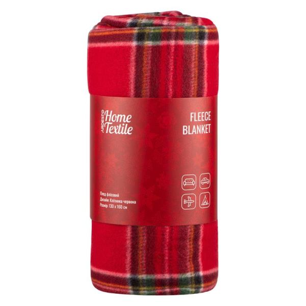Плед Ardesto Christmas Fleece 130x160см, 100% поліестер, клітинка, червоний