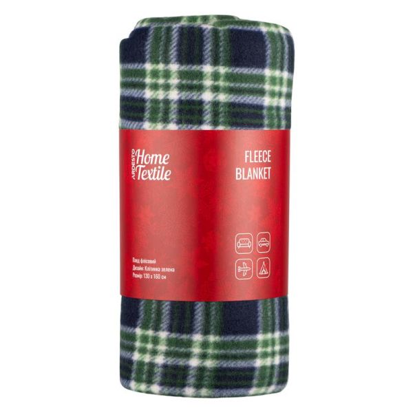 Плед Ardesto Christmas Fleece 130x160см, 100% поліестер, клітинка, зелений