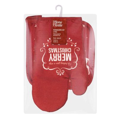 Набір прихваток для кухні Ardesto Christmas Happy Holidays 17х28см, 20х20см, 90% поліестер, 10% бавовна, червоний
