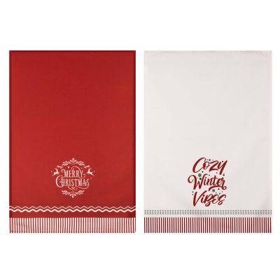 Набір рушничків для кухні Ardesto Christmas Happy Holidays 45х65см, 2шт,  90% поліестер, 10% бавовна, червоний, білий