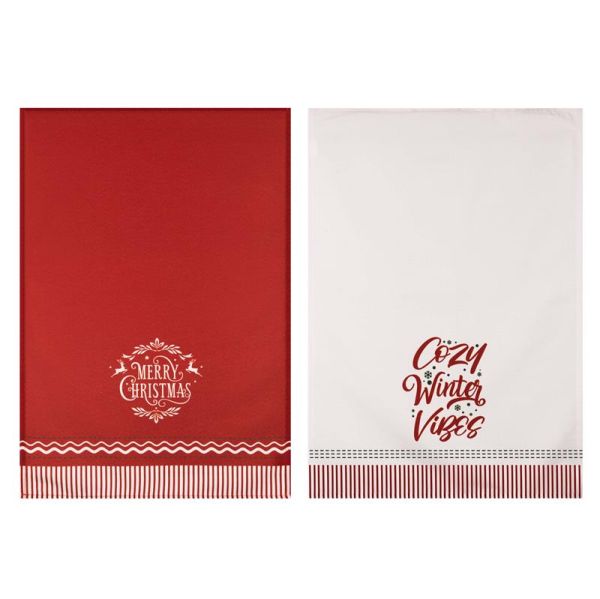 Набір рушничків для кухні Ardesto Christmas Happy Holidays 45х65см, 2шт,  90% поліестер, 10% бавовна, червоний, білий
