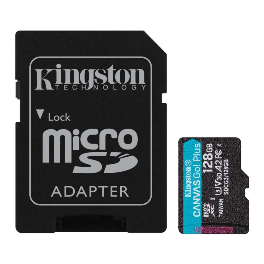 Карта памʼятi Kingston CANVAS Go! Plus 128GB microSDXC + SD-адаптер C10 UHS-I U3 V30 A2 R170/W90MB/s