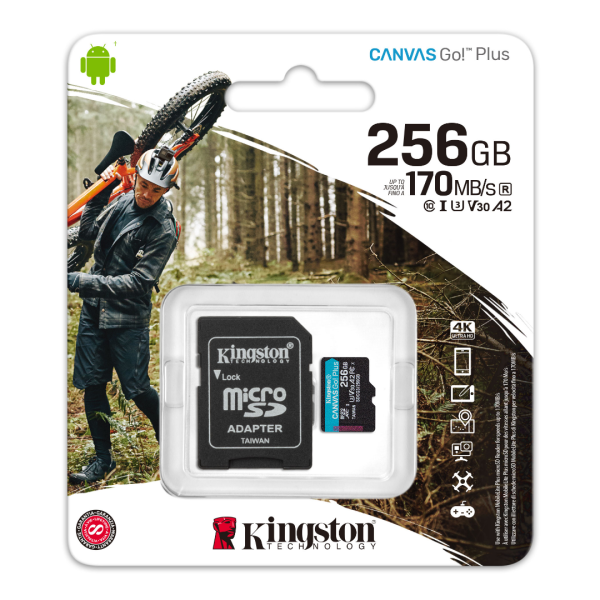 Карта памяти Kingston CANVAS Go! Plus 256GB microSDXC + SD-адаптер C10 UHS-I U3 A2 R170/W70MB/s