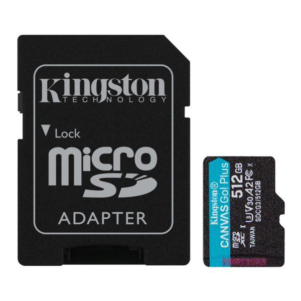 Карта памяти Kingston CANVAS Go! Plus 512GB microSDXC + SD-адаптер C10 UHS-I U3 A2 R170/W70MB/s
