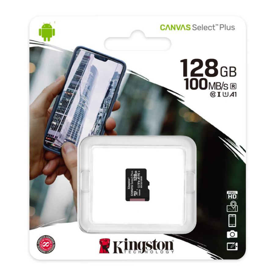 Карта памʼятi Kingston CANVAS Select Plus 128GB microSDXC C10 UHS-I U1 V10 A1 R100/W10MB/s