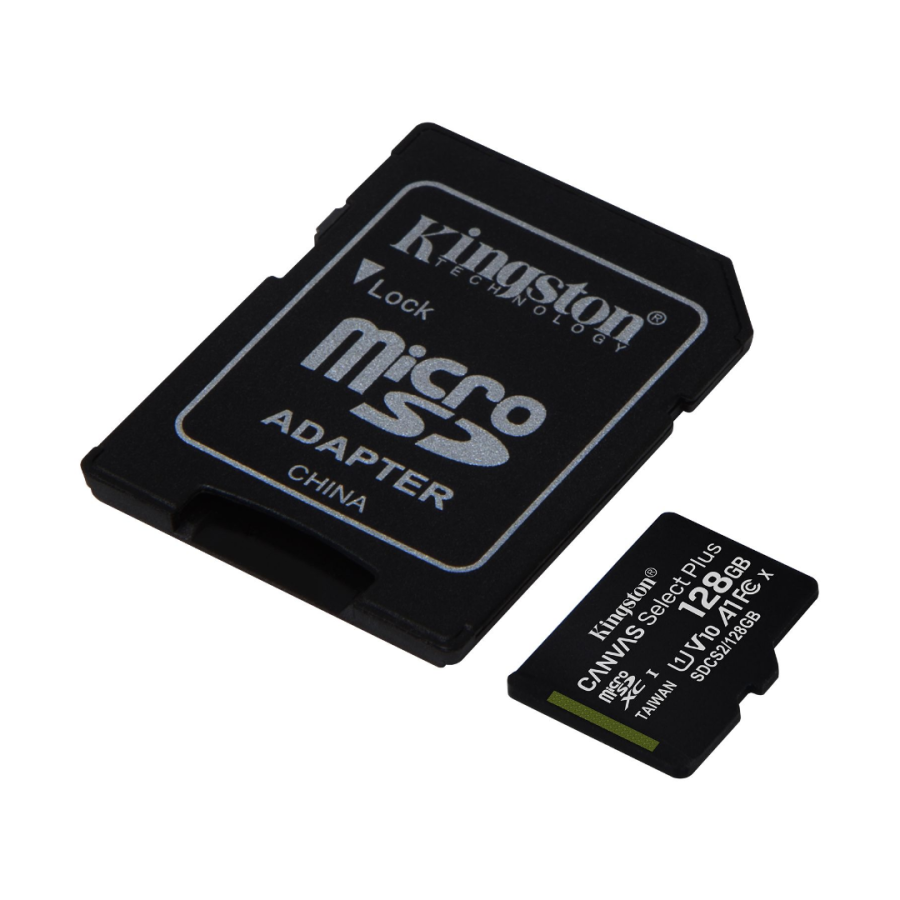 Карта памʼятi Kingston CANVAS Select Plus 128GB microSDXC + SD-адаптер C10 UHS-I U1 V10 A1 R100/W10MB/s