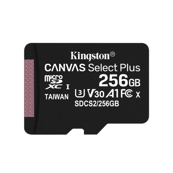Карта памяти Kingston CANVAS Select Plus 256GB microSDXC + SD-адаптер C10 UHS-I U3 V30 A1 R100/W85MB/s