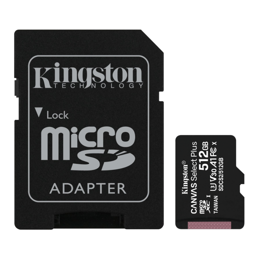 Карта памʼятi Kingston CANVAS Select Plus 512GB microSDXC + SD-адаптер C10 UHS-I U3 V30 A1 R100/W85MB/s