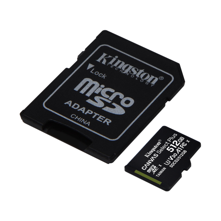 Карта памʼятi Kingston CANVAS Select Plus 512GB microSDXC + SD-адаптер C10 UHS-I U3 V30 A1 R100/W85MB/s