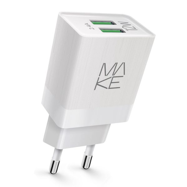 Зарядний пристрій мережевий MAKE 12W 2USB 2.4A White