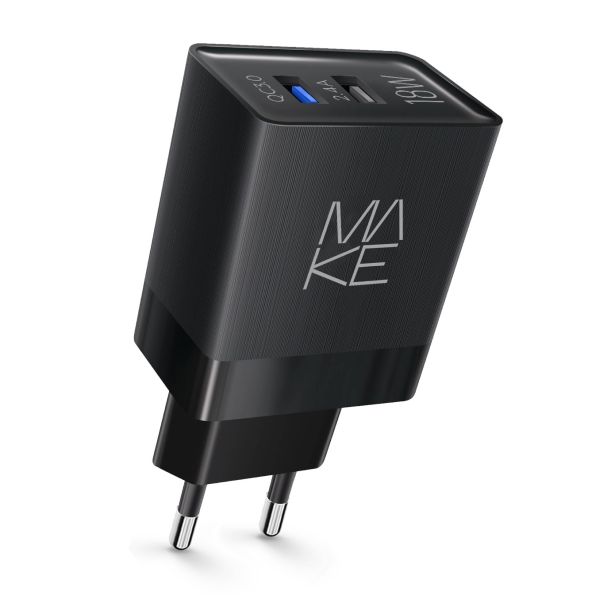 Зарядний пристрій мережевий MAKE 18W QC3.0 + 2.4A Black