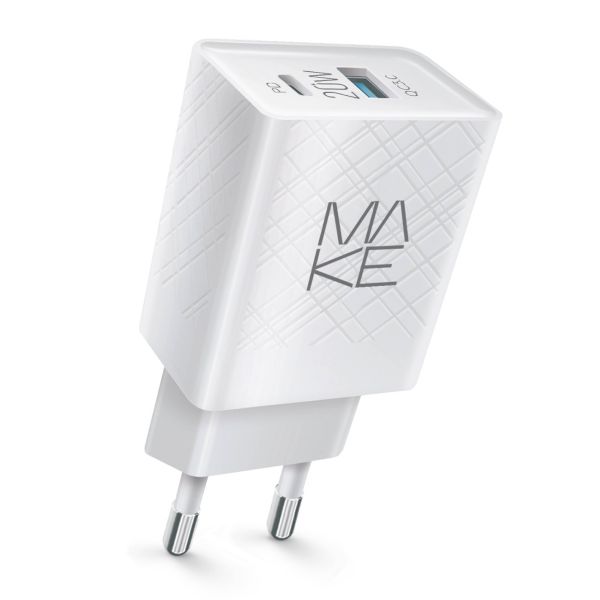 Зарядний пристрій мережевий MAKE 20W Type-C PD + USB QC3.0 White