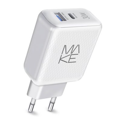 Зарядний пристрій мережевий MAKE 30W Type-C PD + USB QC3.0 White