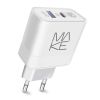 Зарядний пристрій мережевий MAKE 45W Type-C PD + USB QC3.0 White
