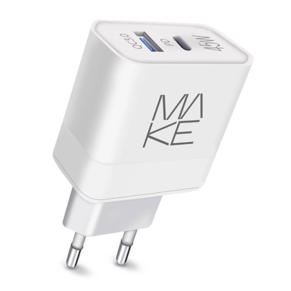 Зарядний пристрій мережевий MAKE 45W Type-C PD + USB QC3.0 White