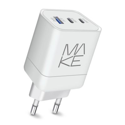 Зарядний пристрій мережевий MAKE 65W 2 x Type-C PD + USB QC3.0 White