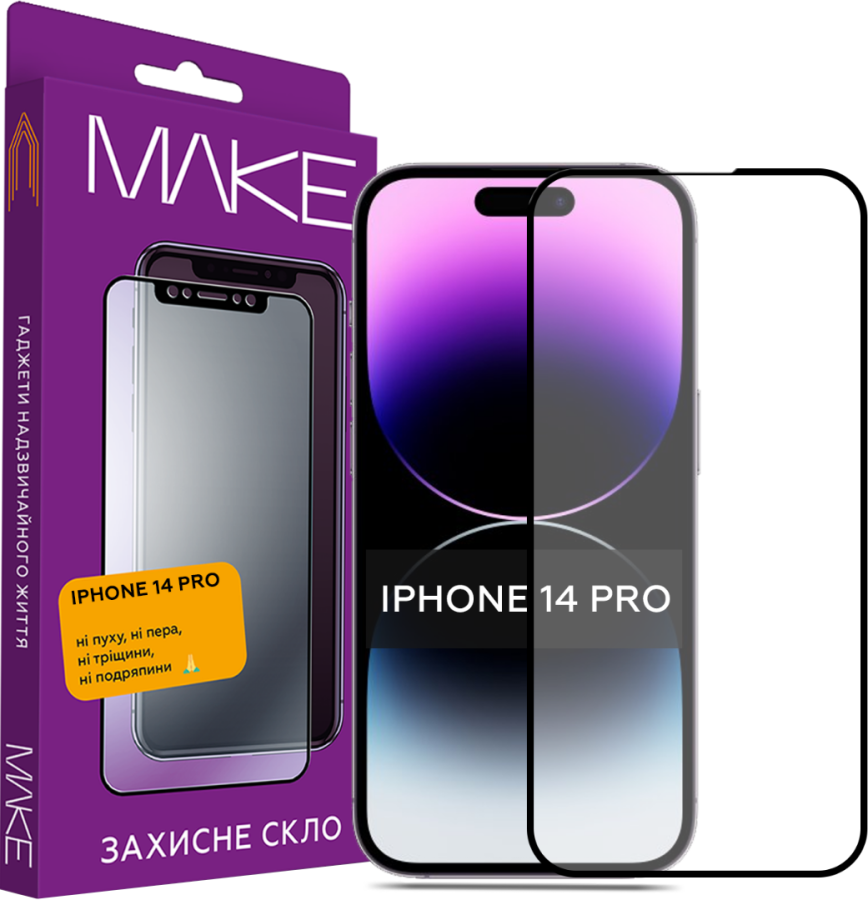 Захисне скло MAKE для Apple iPhone 14 Pro (Black)
