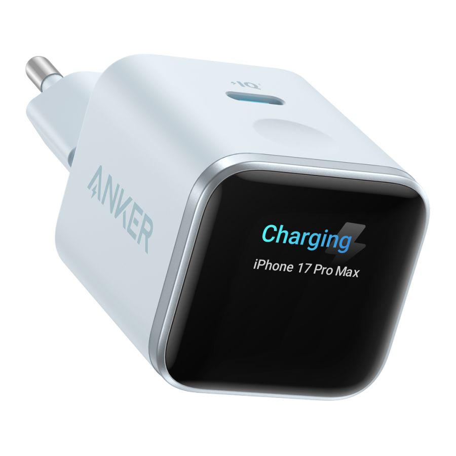 Мережевий адаптер Anker Nano Charger with Smart Display, 45W, USB-C (Misty Blue)