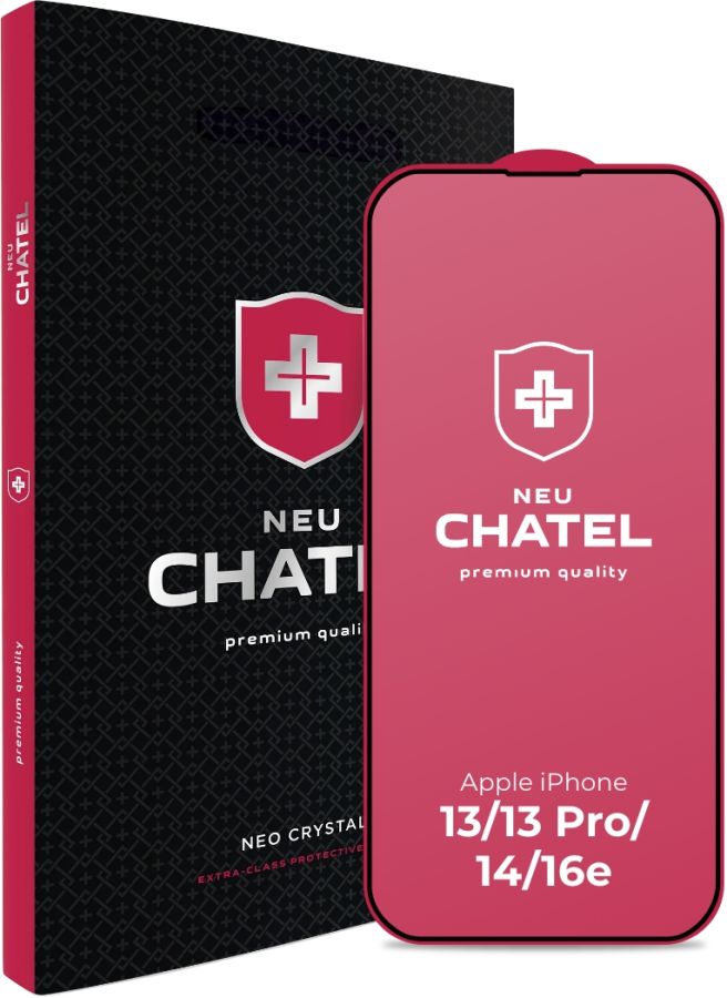 Защитное стекло NEU Chatel для Apple iPhone 13/13 Pro/14/16e/17e (Black)
