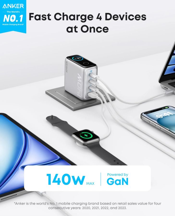 Мережевий адаптер Anker Laptop Charger (140W) з кабелем USB-C (Silver)