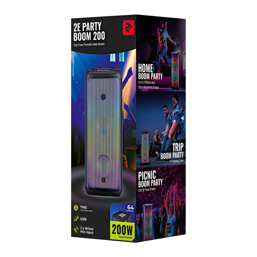 Портативна акустична система 2E PartyBoom 200 (Black)