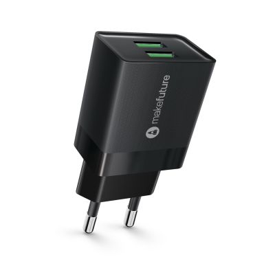 Зарядний пристрій мережевий MakeFuture 12W 2USB 2.4A Auto-ID Black
