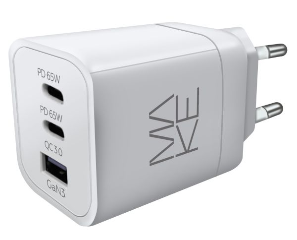 Зарядний пристрій мережевий MAKE 65W 2 x Type-C PD + USB QC3.0 White