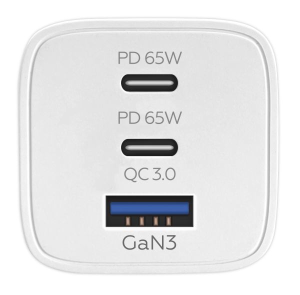 Зарядний пристрій мережевий MAKE 65W 2 x Type-C PD + USB QC3.0 White